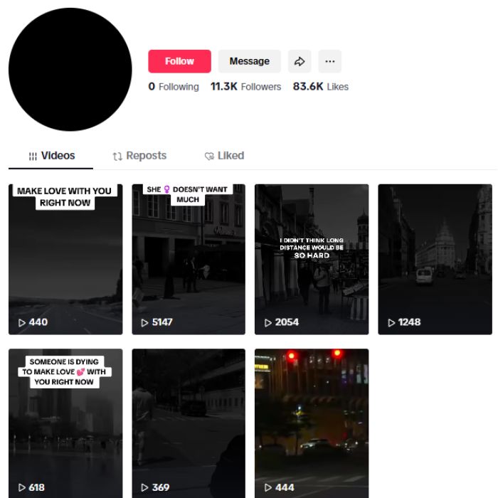 11K Feelings Love Quotes TikTok Account for sale