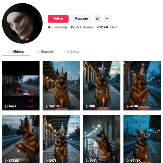 190K Dogs Pets AI TikTok Account for sale