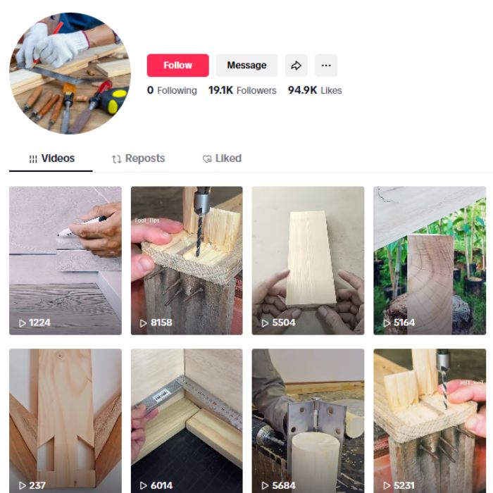 19K Woodwork DIY TikTok Account for sale