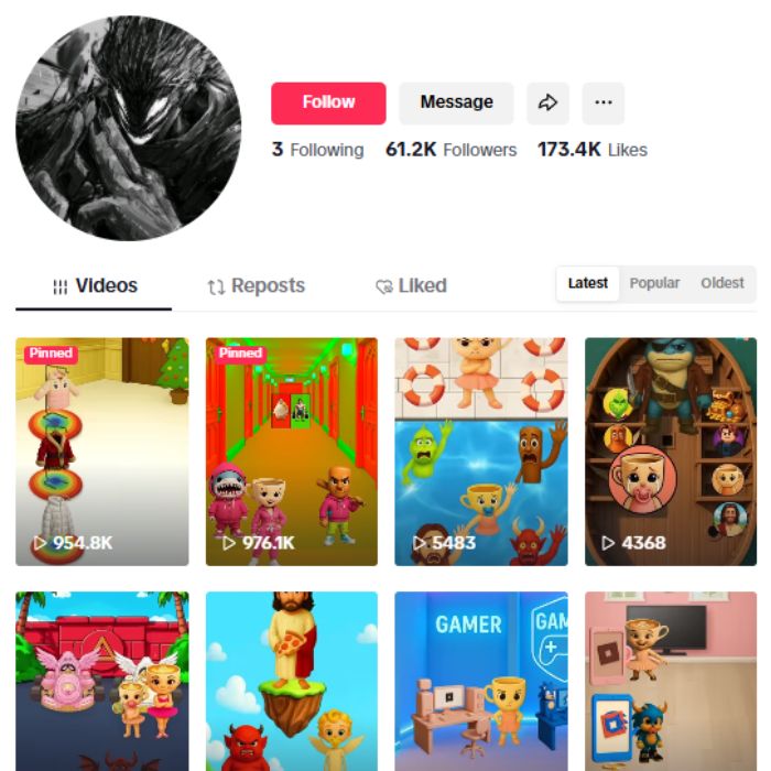 60K Kids Cartoon Tiktok Account for sale