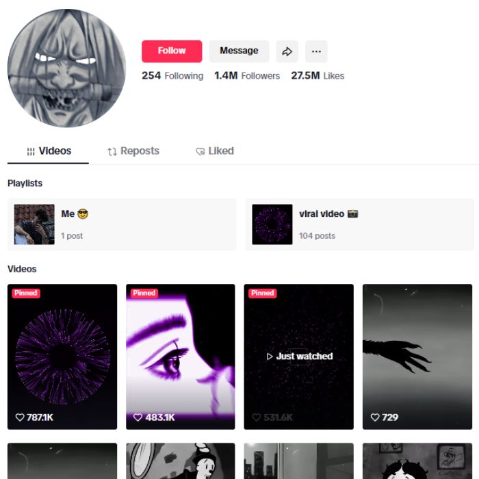 1.4M Music Visuals Edits Tiktok Account for sale