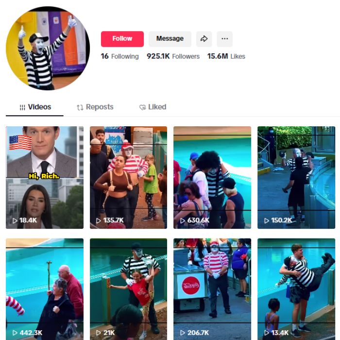 920K Funny Mime Memes Tiktok Account for sale