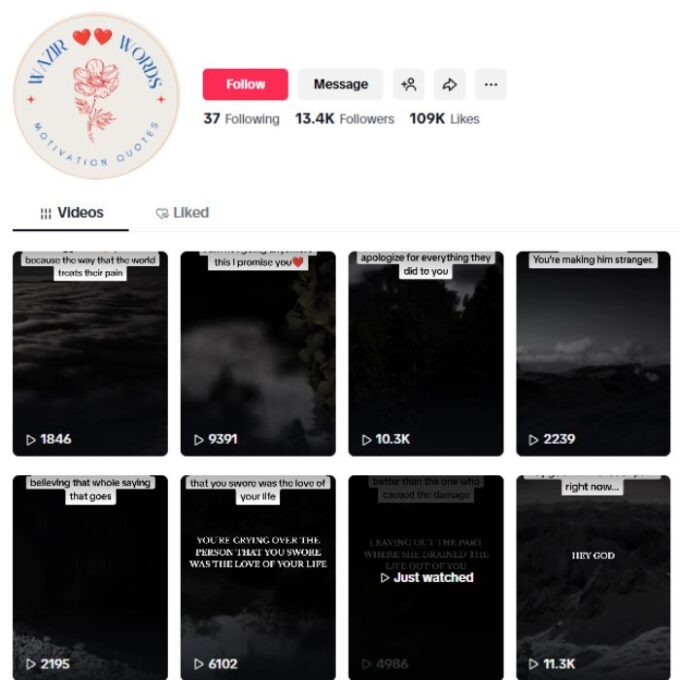 13K Motivation Philosophical Quotes Tiktok Account for sale