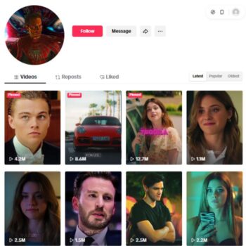 200K Hollywood Movie Clips Tiktok Account for sale