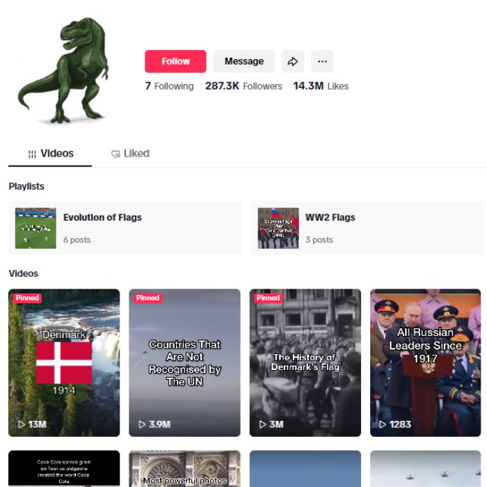 280K History European Wars Tiktok Account for sale