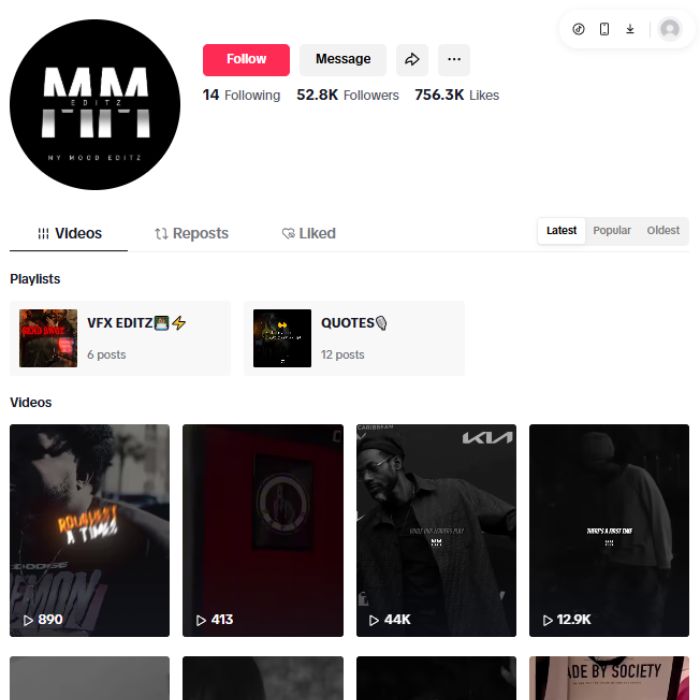 50K Entertainment Music Tiktok Account for sale