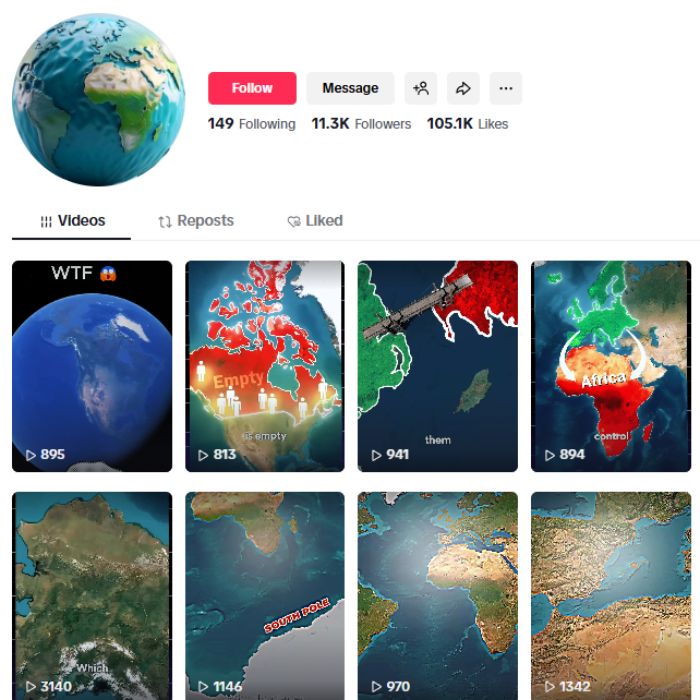 11K Geography Google Earth Tiktok Account for sale