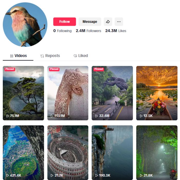 2.4M Nature Landscapes TikTok Account for sale