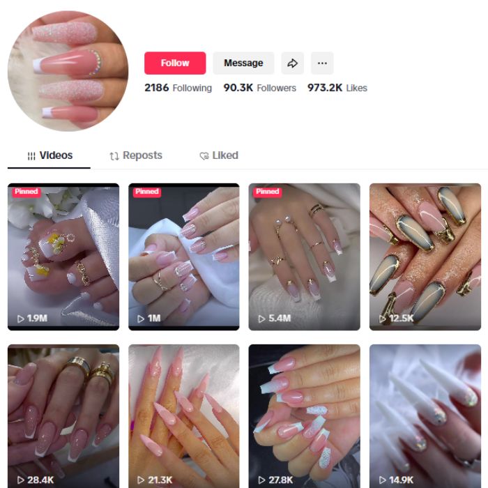 90K Makeup Nails TikTok Account for sale