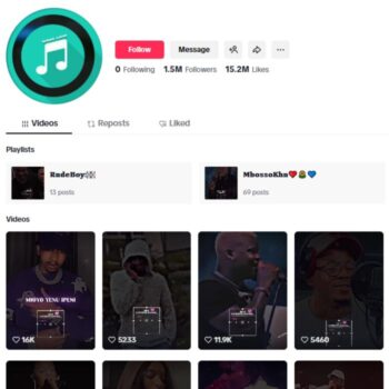 1.5M Music Songs Tiktok Account for sale