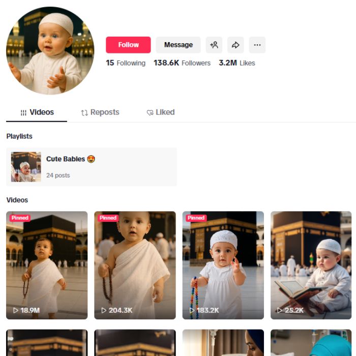 130K Kids Islamic Tiktok Account for sale