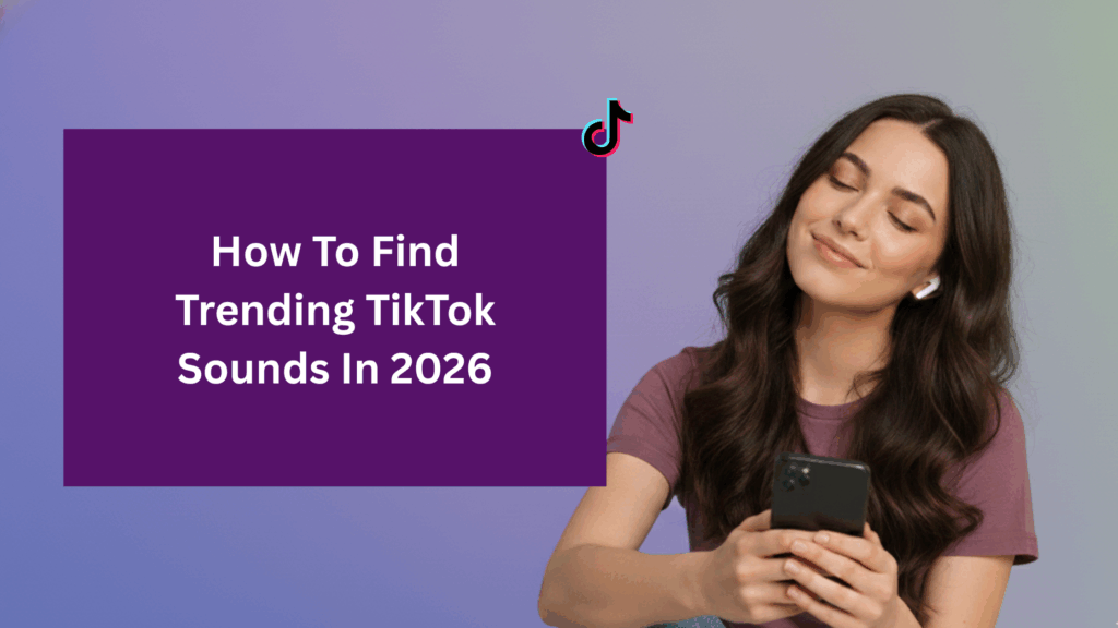 How to find trending TikTok sounds 2026 - beautiful young woman enjoying viral TikTok audio on smartphone with wireless earphones.