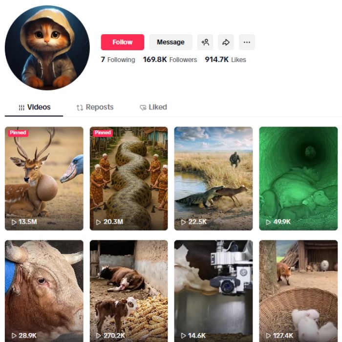 160K Wildlife Animals TikTok Account for sale