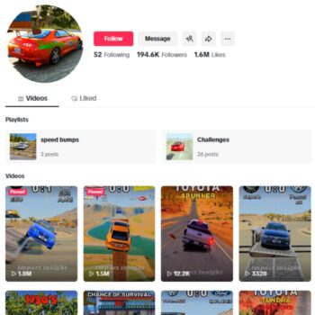 190K Car Simulation Crash Tiktok Account for sale