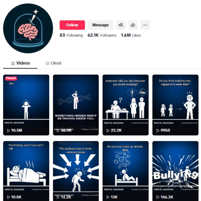 60K Psychology Mindset TikTok Account for sale